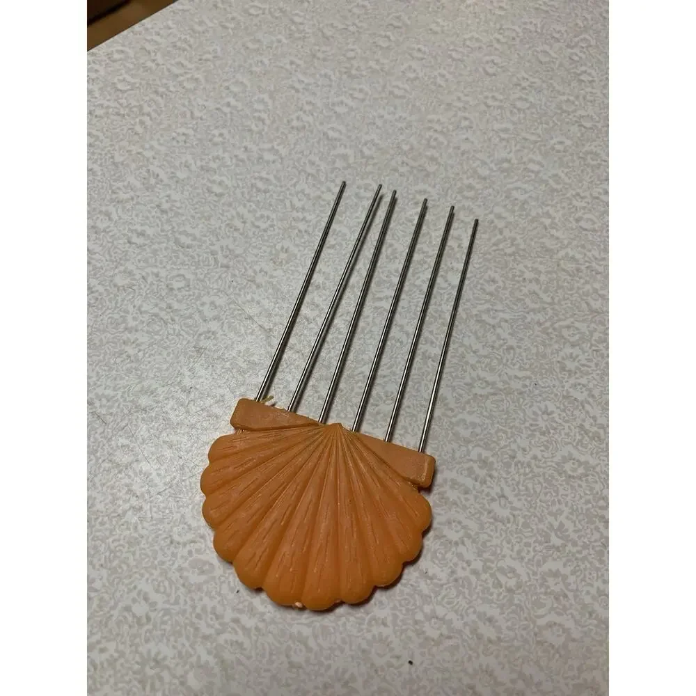 Vintage Peach Clam Sea Shell Celluloid Hair Fork Comb Pick Accessory Missing Bal
